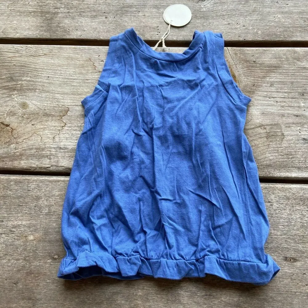 kit + lili Girls Tank Top Size 4 Blue‎ Knit Solid Gathered Waist Boutique NEW
